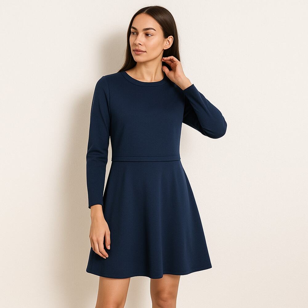 CUYANA Ponte Long Sleeve Dress Navy Blue size Medium